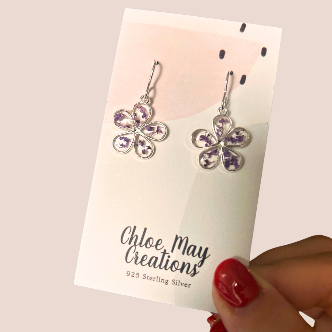 Purple Queen Anne’s Lace Confetti Flower Earrings