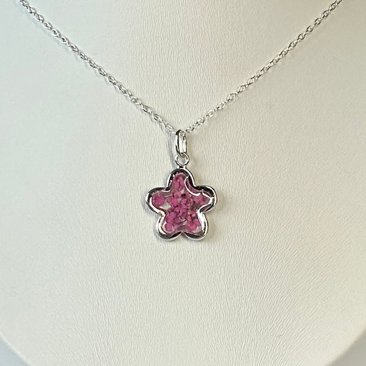 Pink Cow Parsley Flower Pendant Necklace