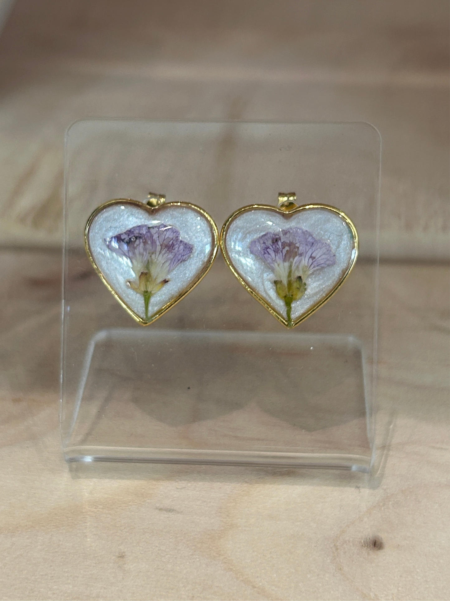 Purple Flower Heart Stud Earrings