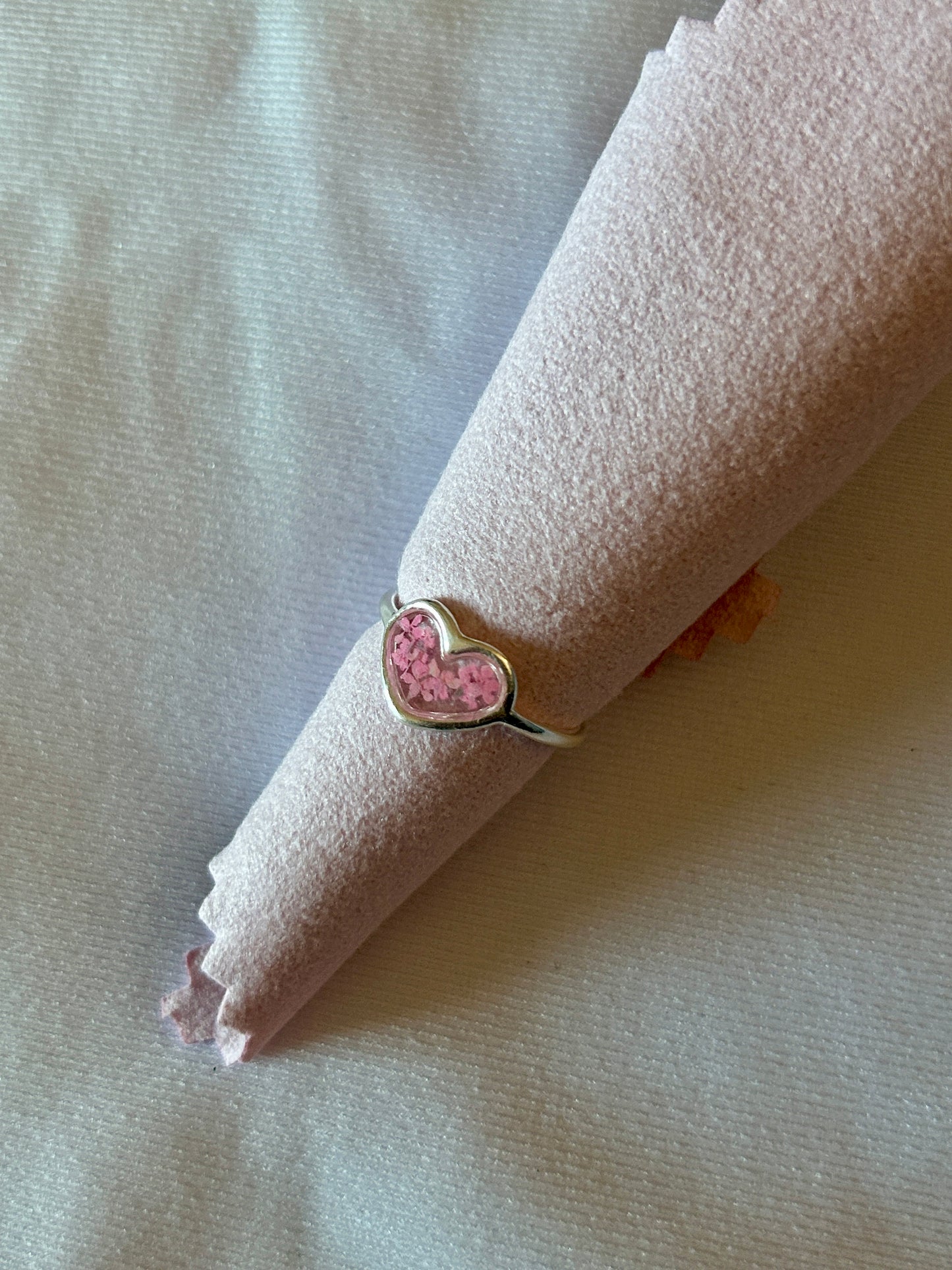 Heart Pink Queen Anne's Lace Rings