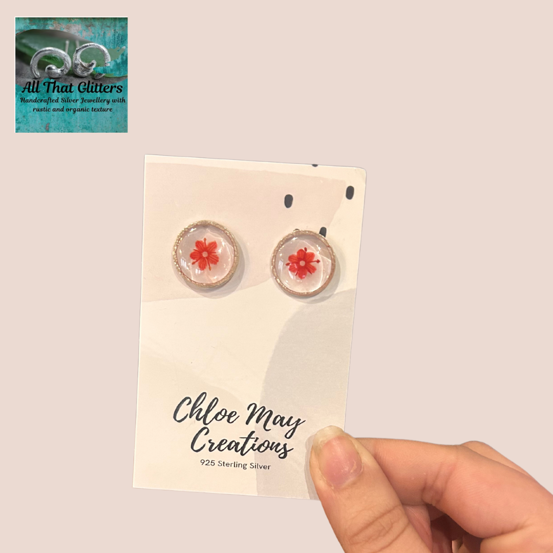Linden Viburnum Textured Circle Silver Earrings