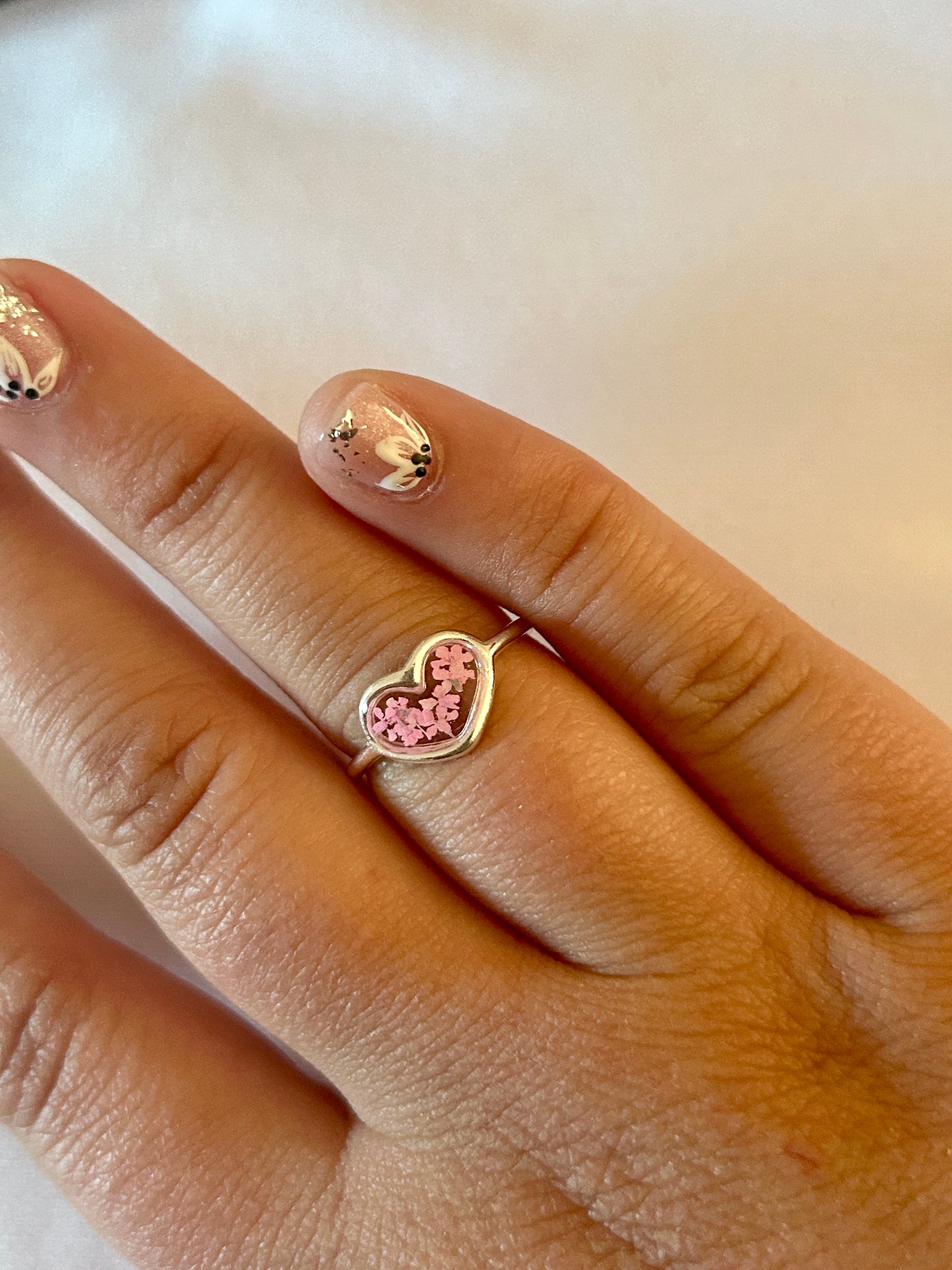 Heart Pink Queen Anne's Lace Rings