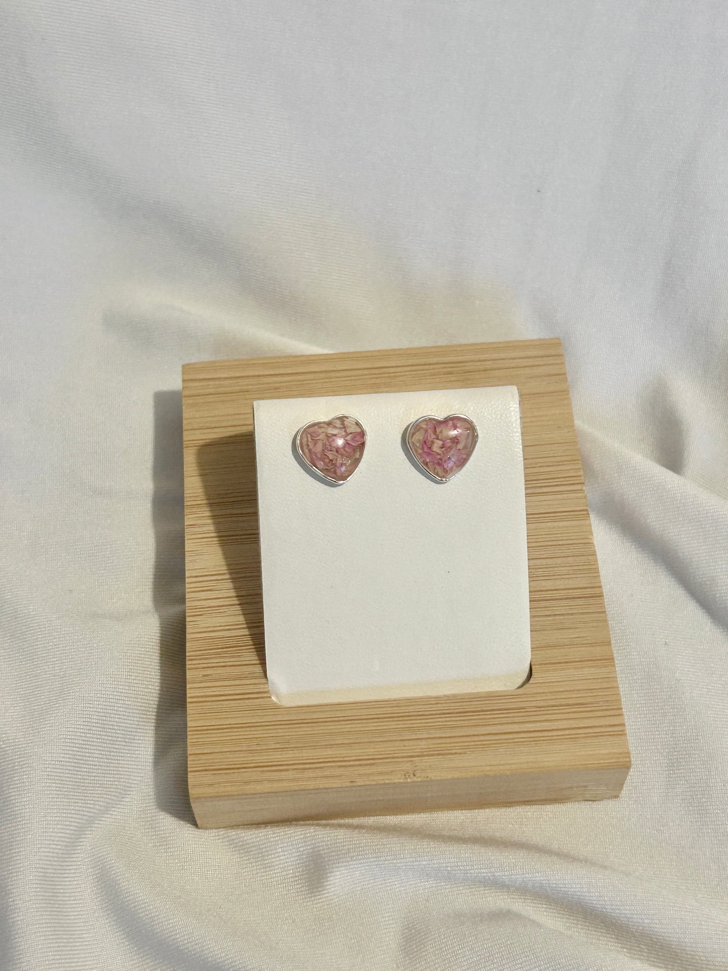 Crushed Carnation Heart Studs - January Birth Flower