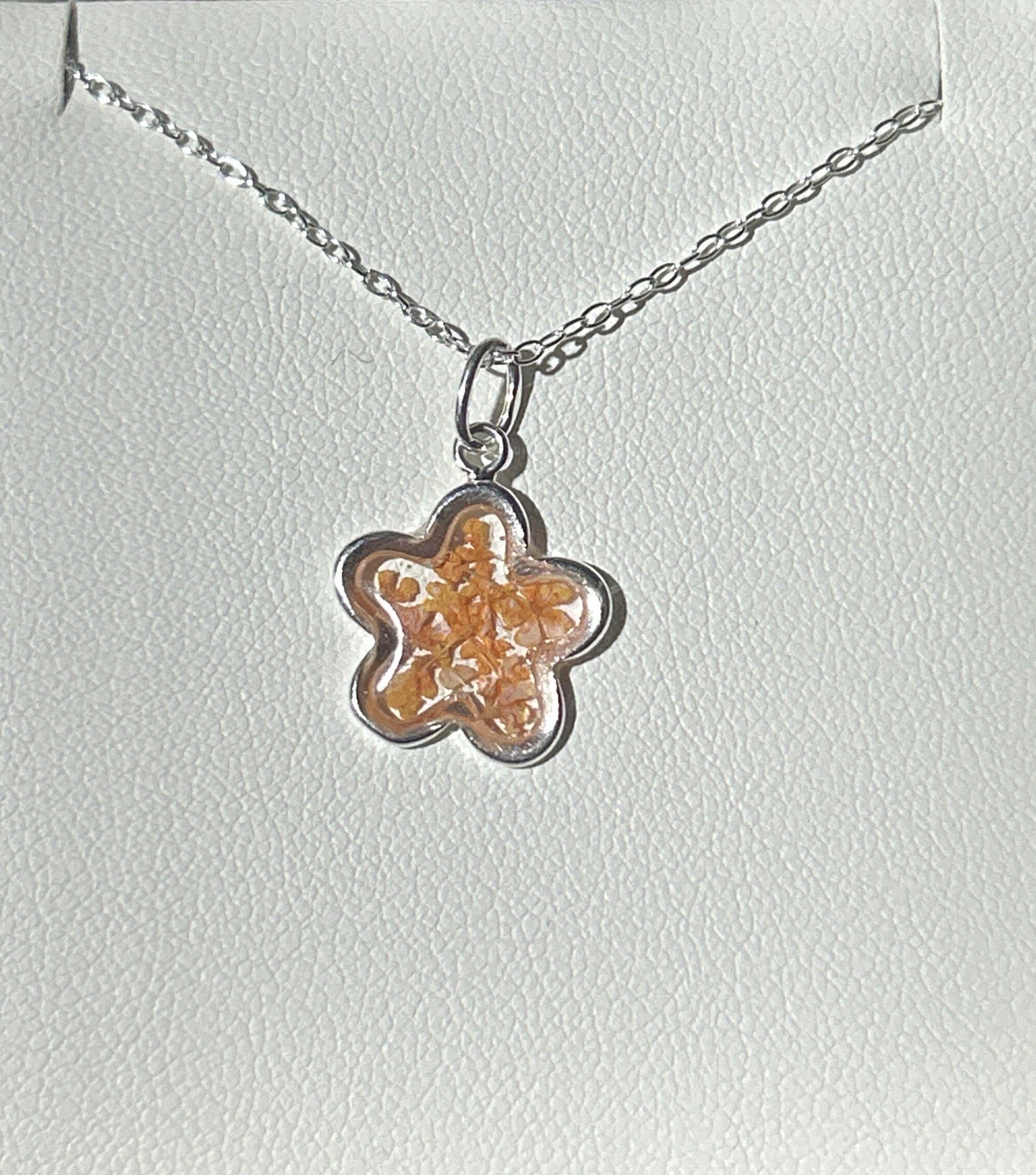 Orange Cow Parsley Flower Pendant Necklace