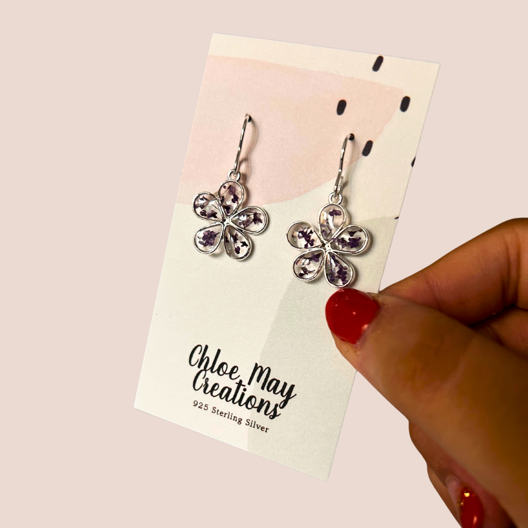 Purple Queen Anne’s Lace Confetti Flower Earrings