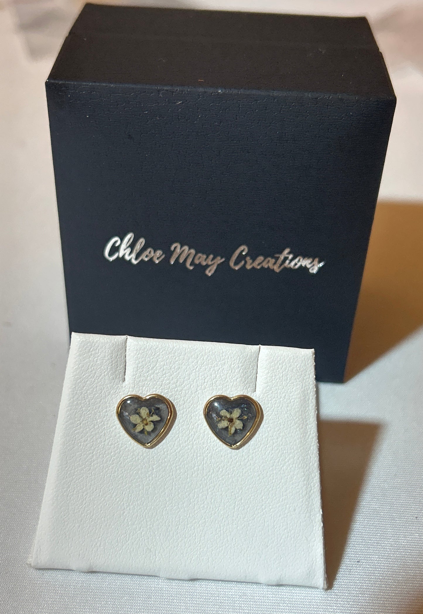 Elderflower Gold Heart Studs