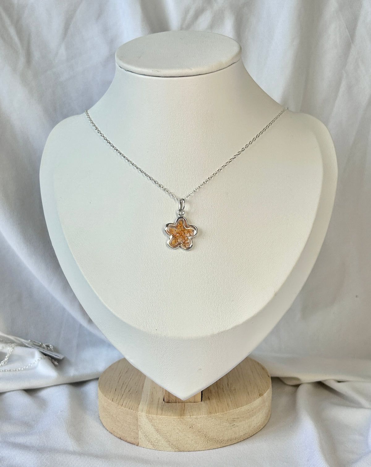 Orange Cow Parsley Flower Pendant Necklace