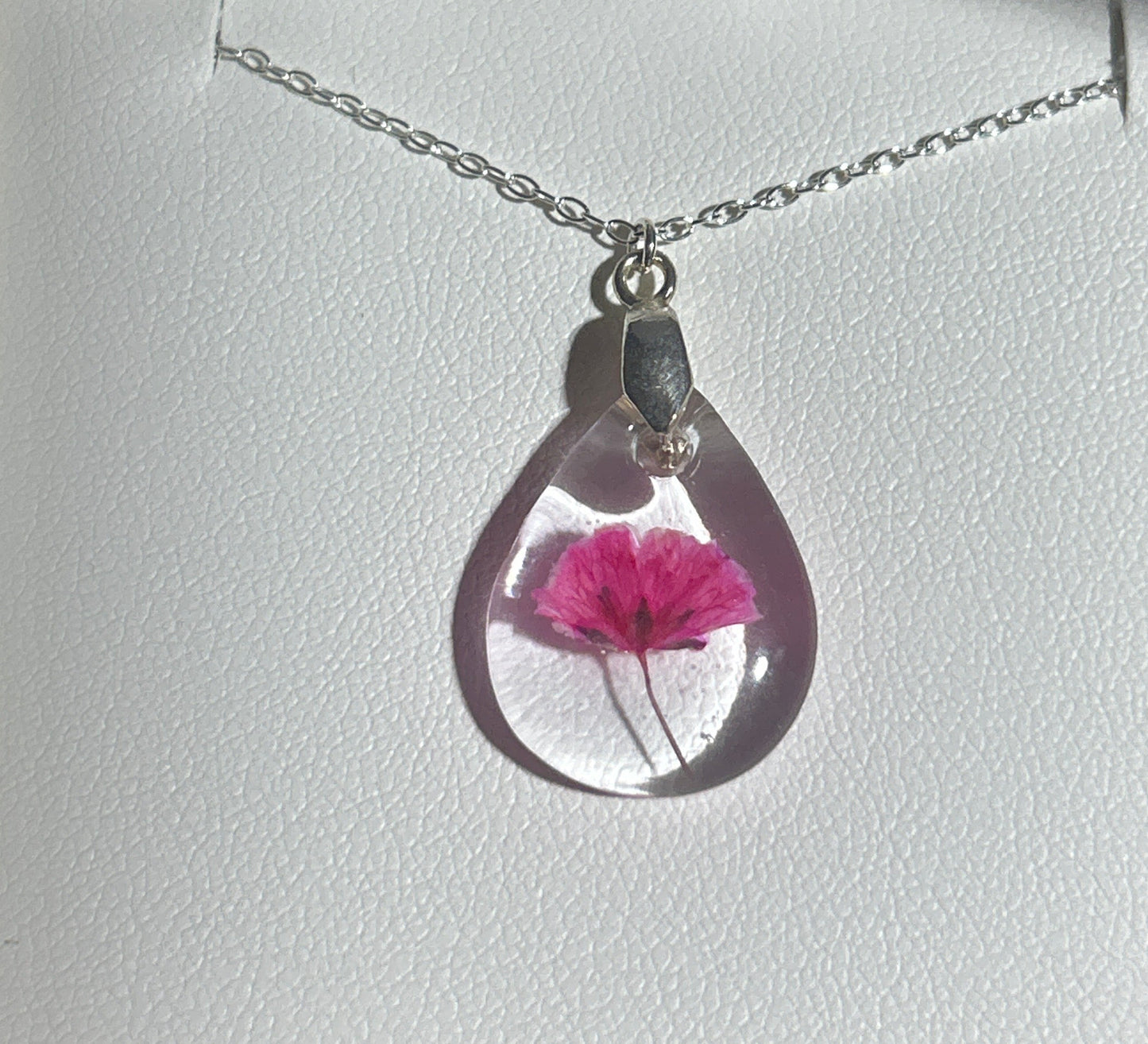 Pink Gypsophila Teardrop Necklace