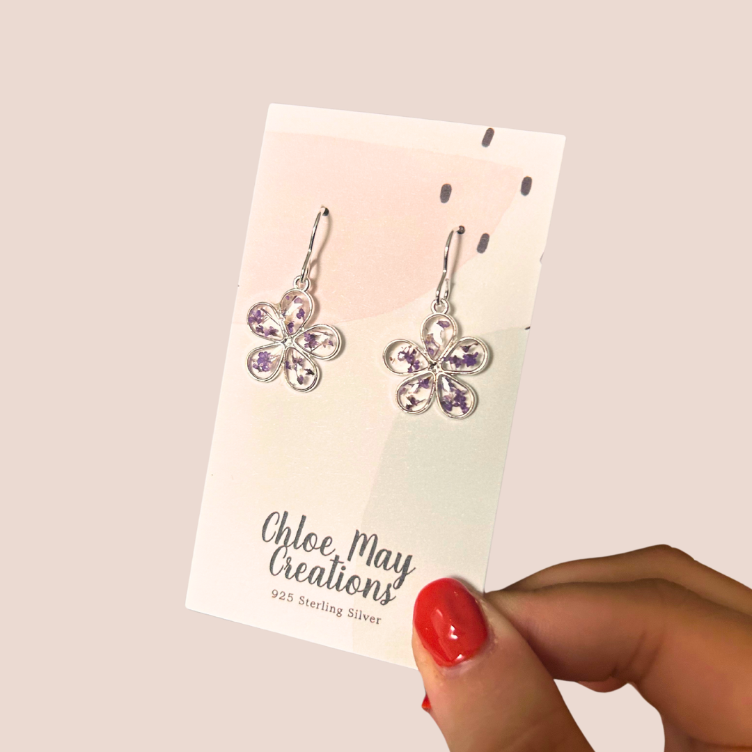 Purple Queen Anne’s Lace Confetti Flower Earrings