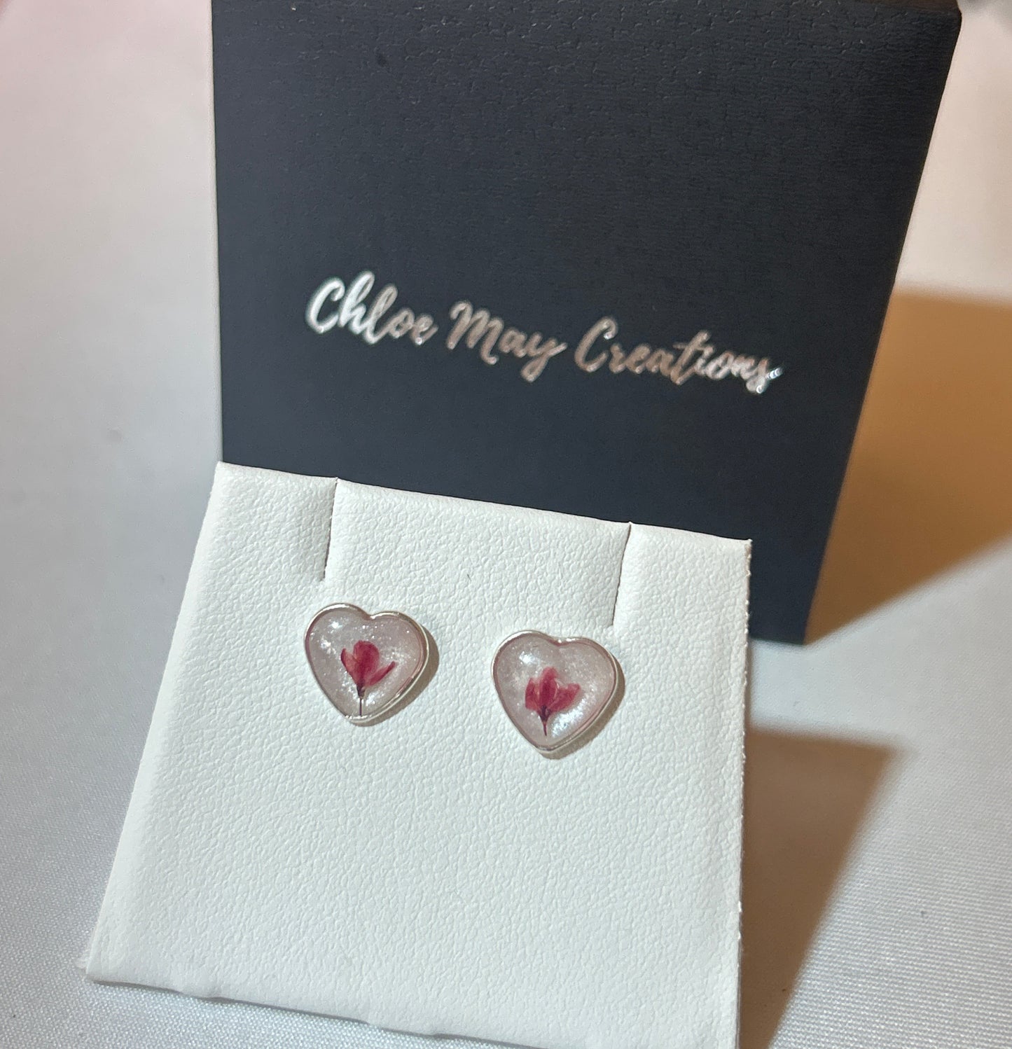 Cherry Blossom Heart Stud Earrings
