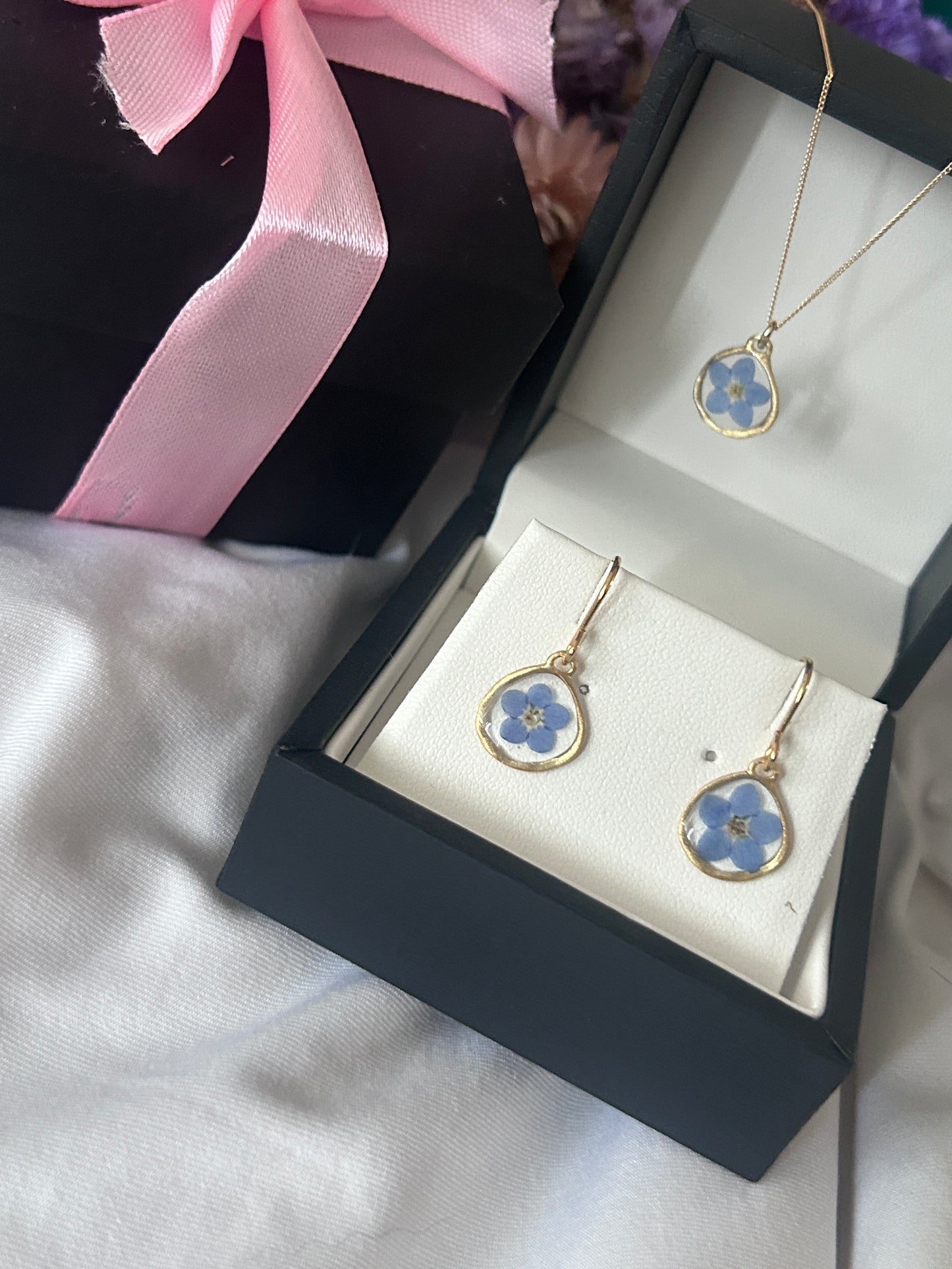 Gold Forget Me Not Circle Earrings