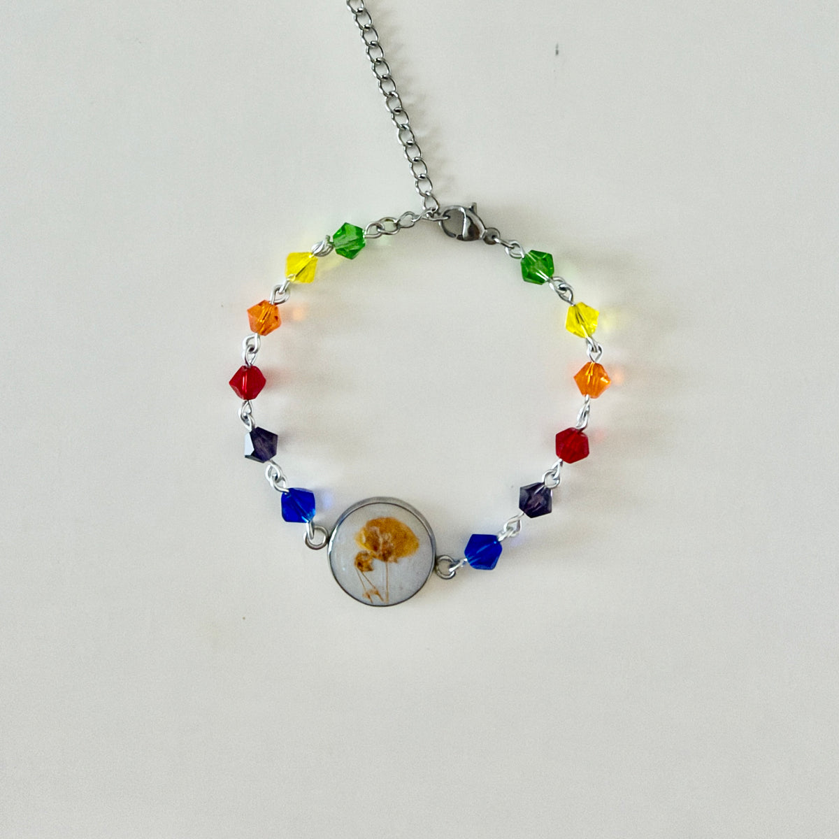 Orange Gypsophila Beaded Stainless Steel Bracelet