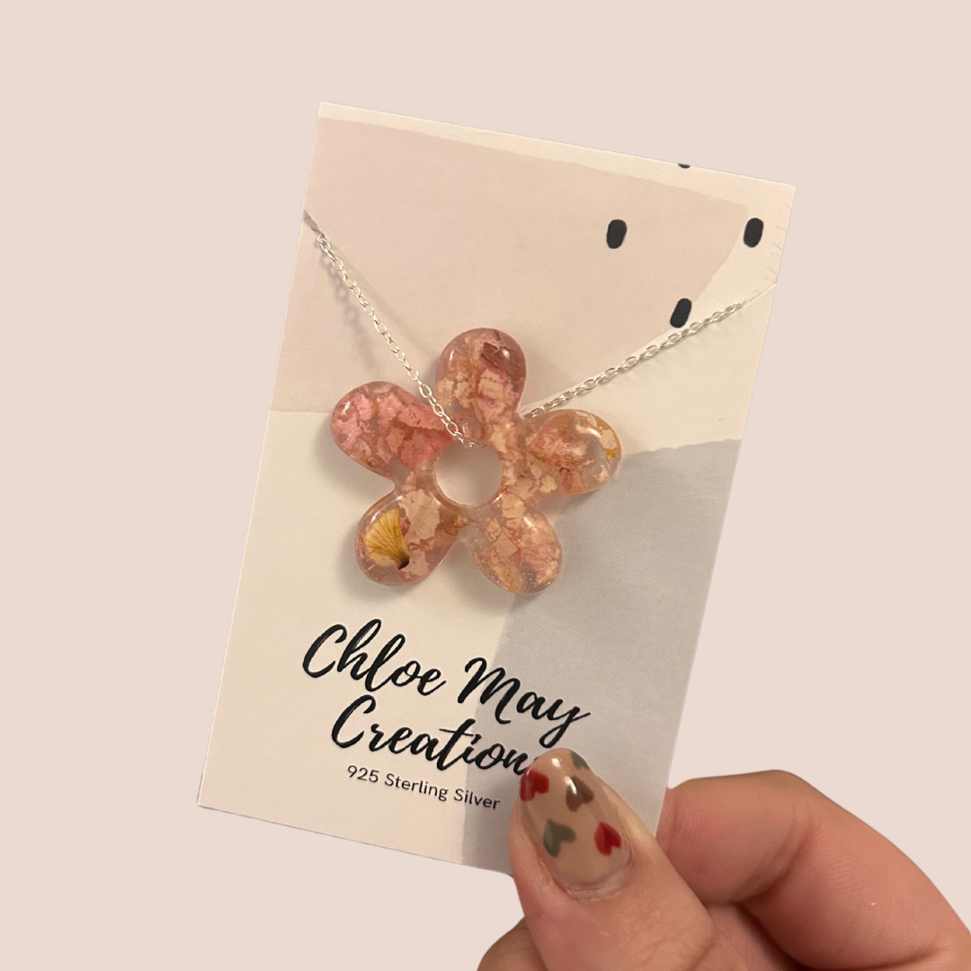 Crushed Rose Petal Abstract Flower Necklace