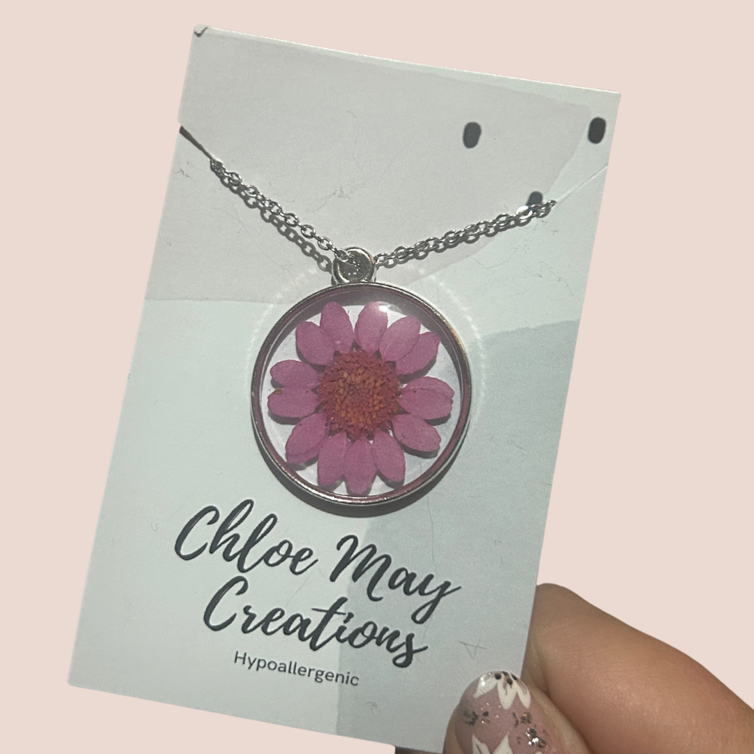 Dark Pink Daisy Necklace