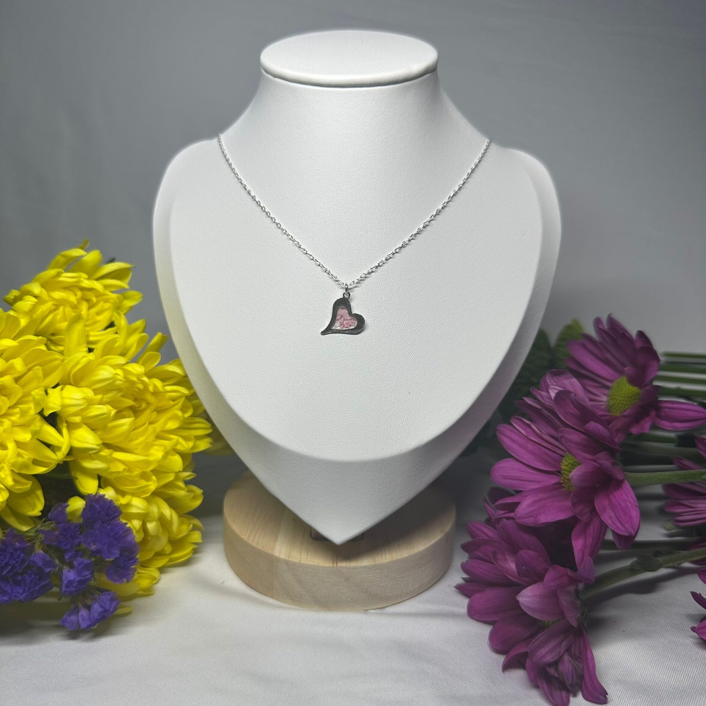 Pink Hammered heart necklace