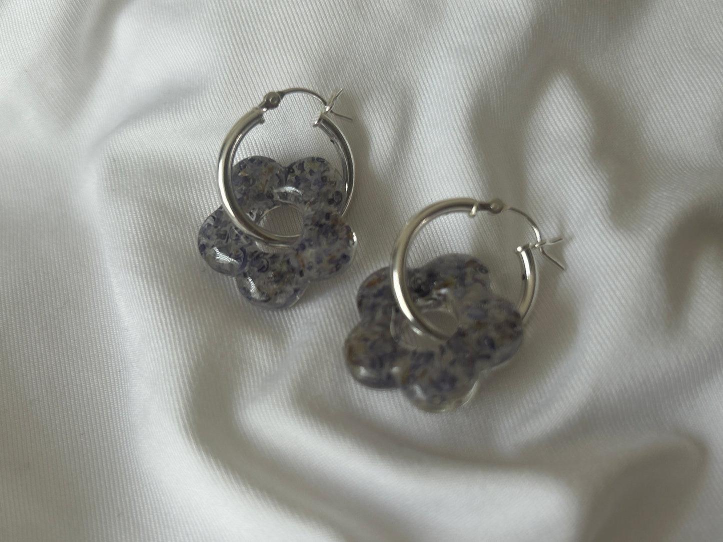 Crushed Aster Flower Hoop Earrings