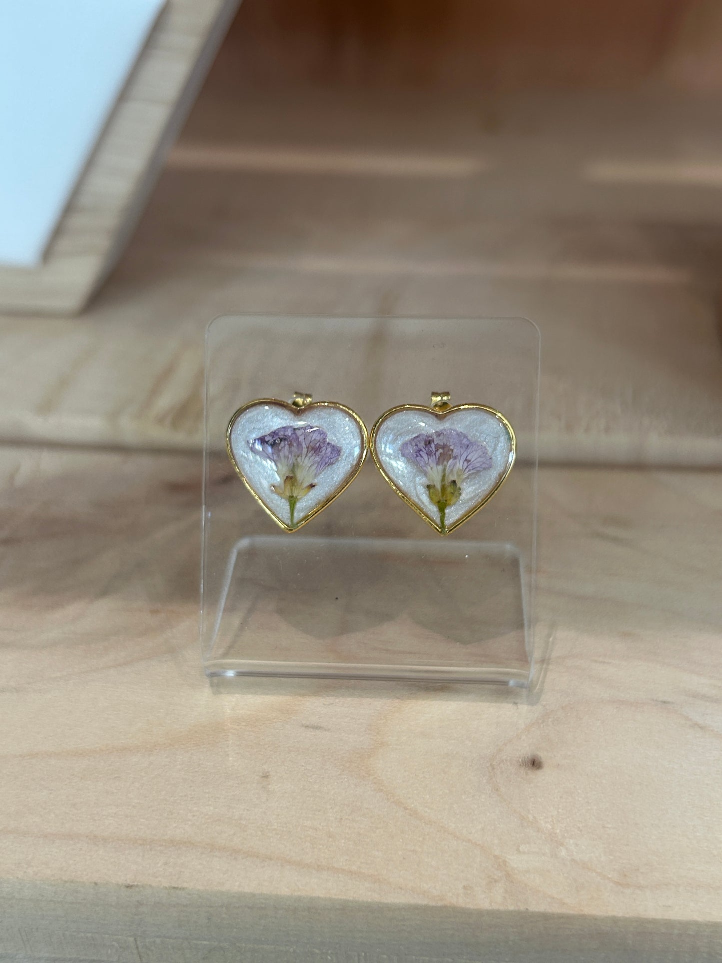 Purple Flower Heart Stud Earrings