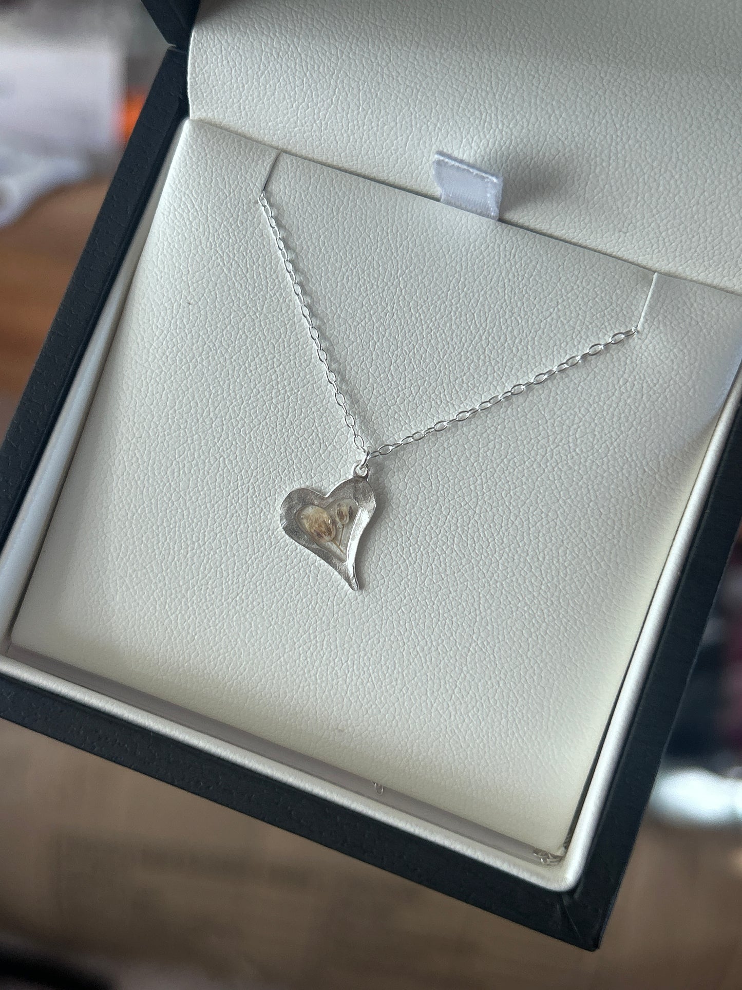 Gypsophila Hammered Heart Necklace