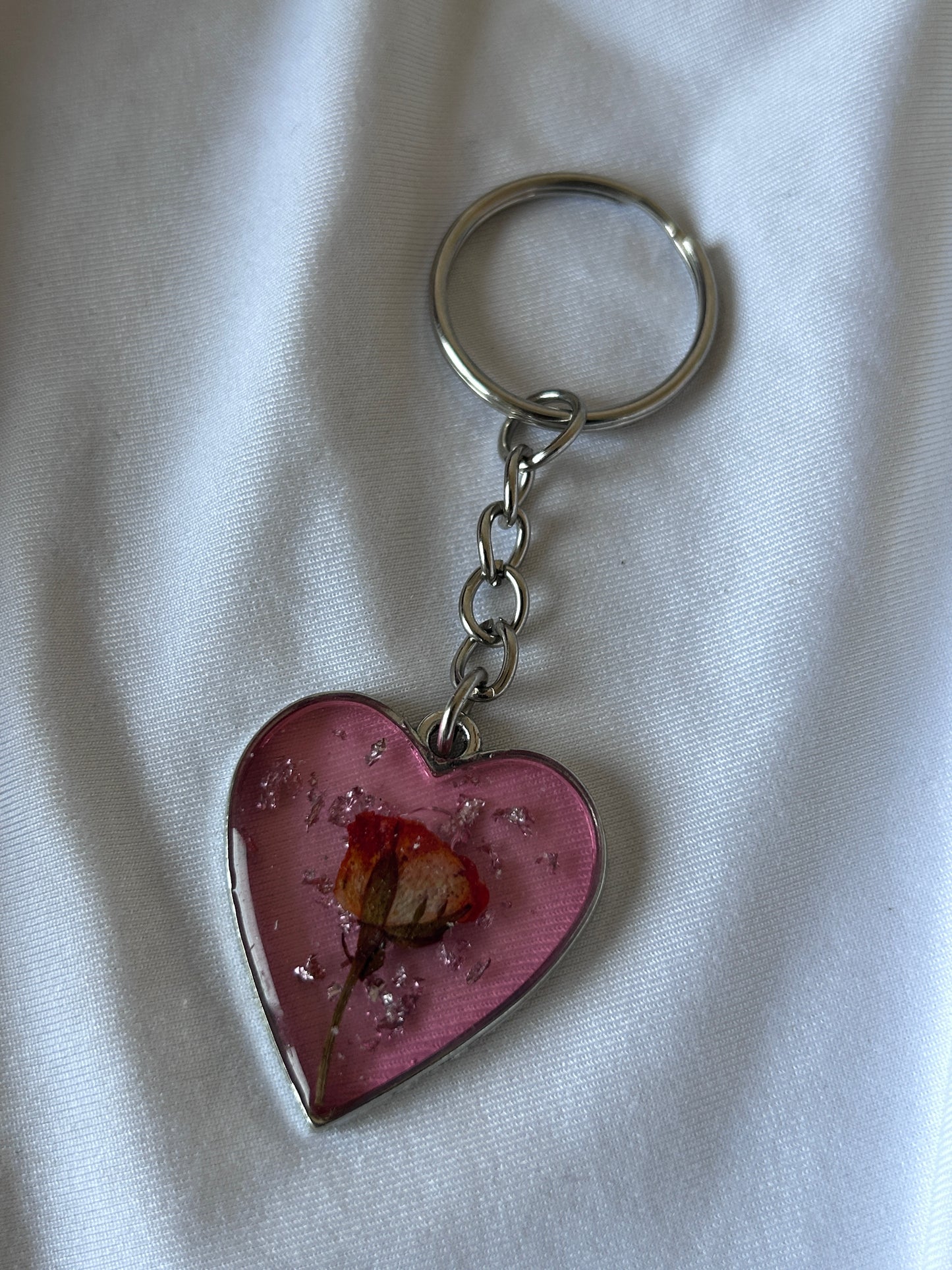 Rose Bud Heart Keychain