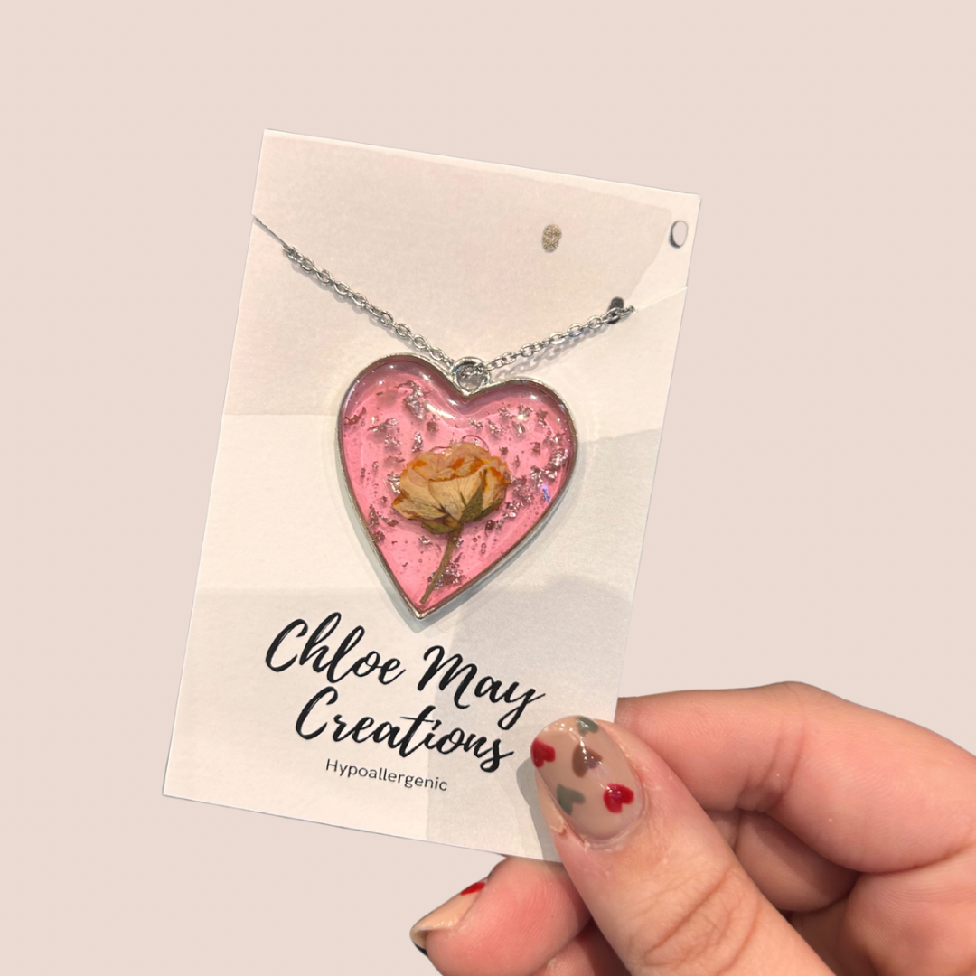 Orange Rose Heart Necklace