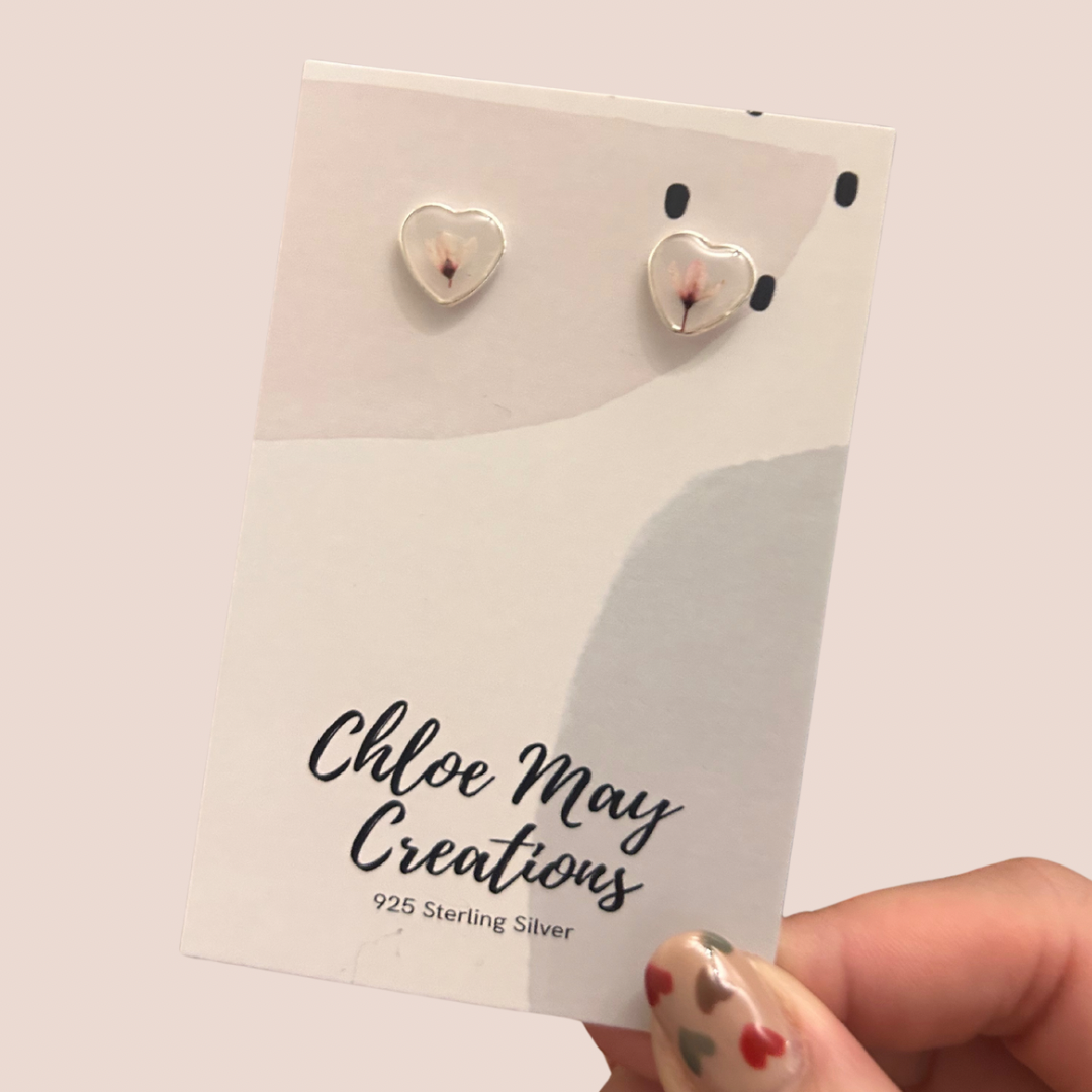 Cherry Blossom Heart Stud Earrings