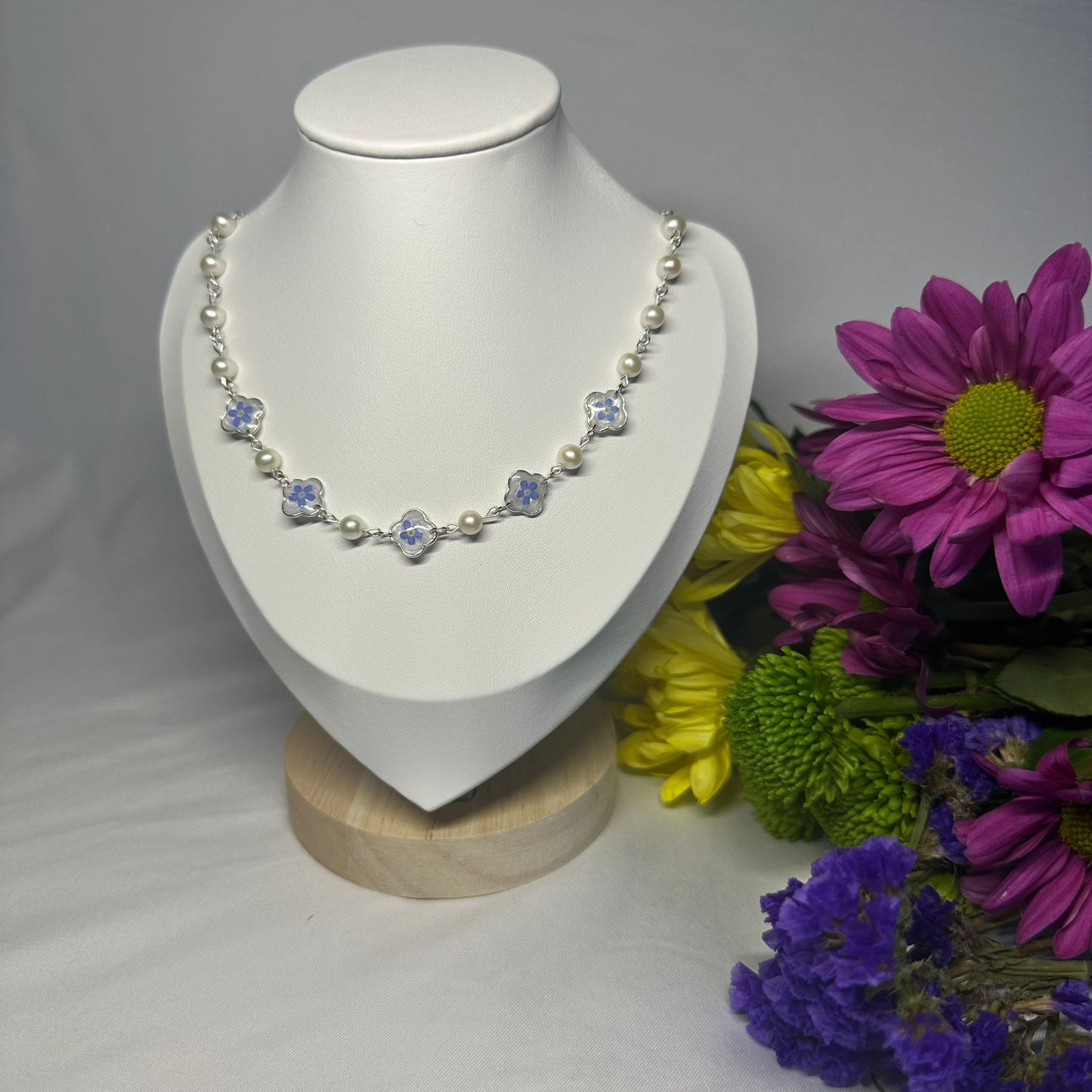 Forget Me Not & Pearl Necklace