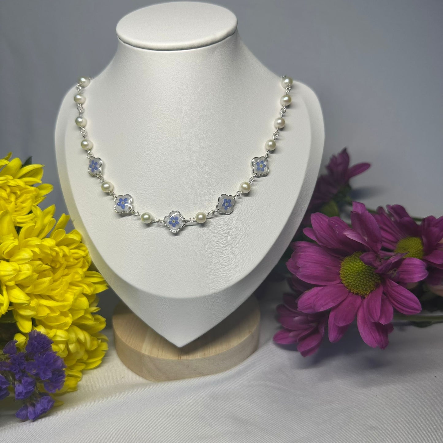 Forget Me Not & Pearl Necklace