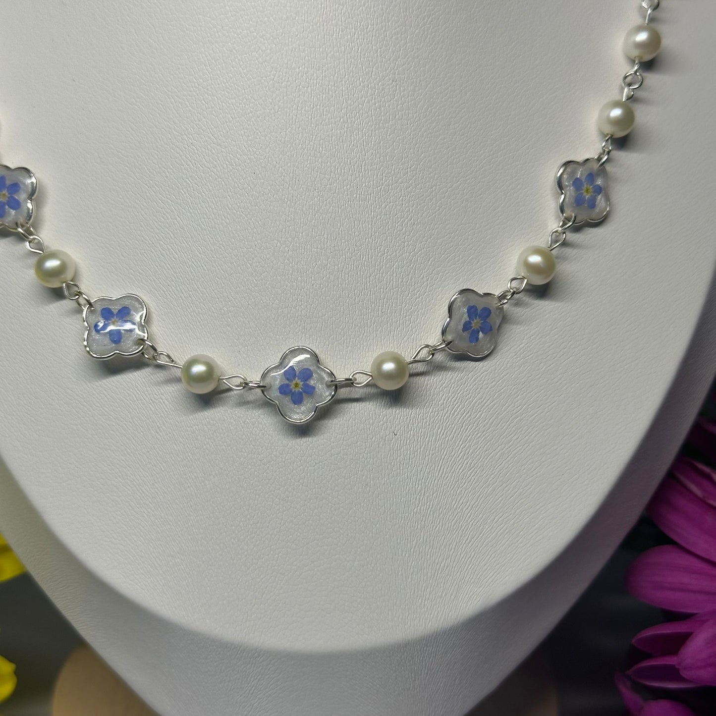 Forget Me Not & Pearl Necklace