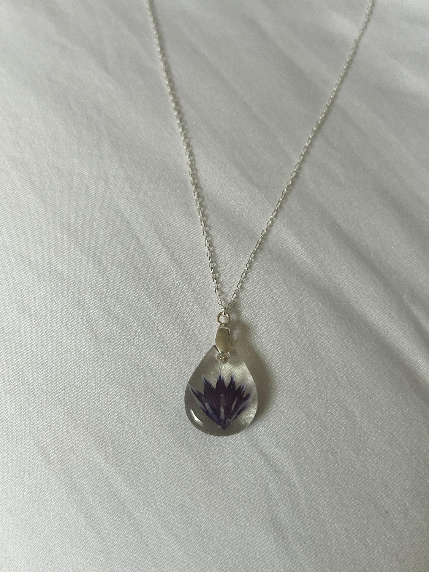 Purple Cornflower Teardrop Necklace