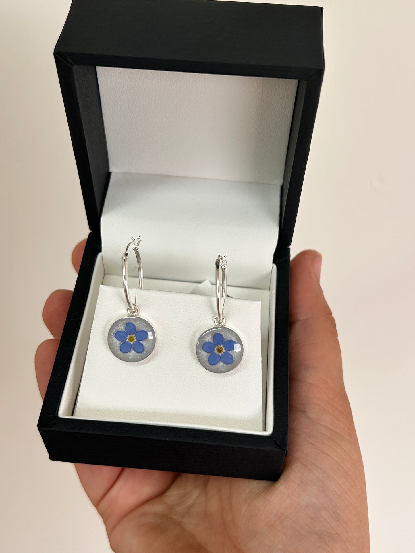 Forget Me Not Dainty Circle Charm Hoops