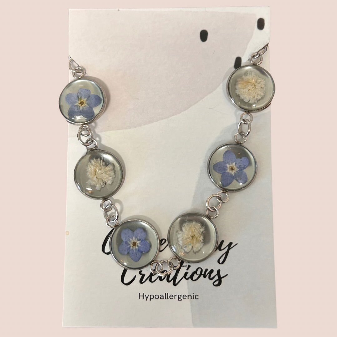 Forget Me Not & Baby's Breath Silver Bracelet