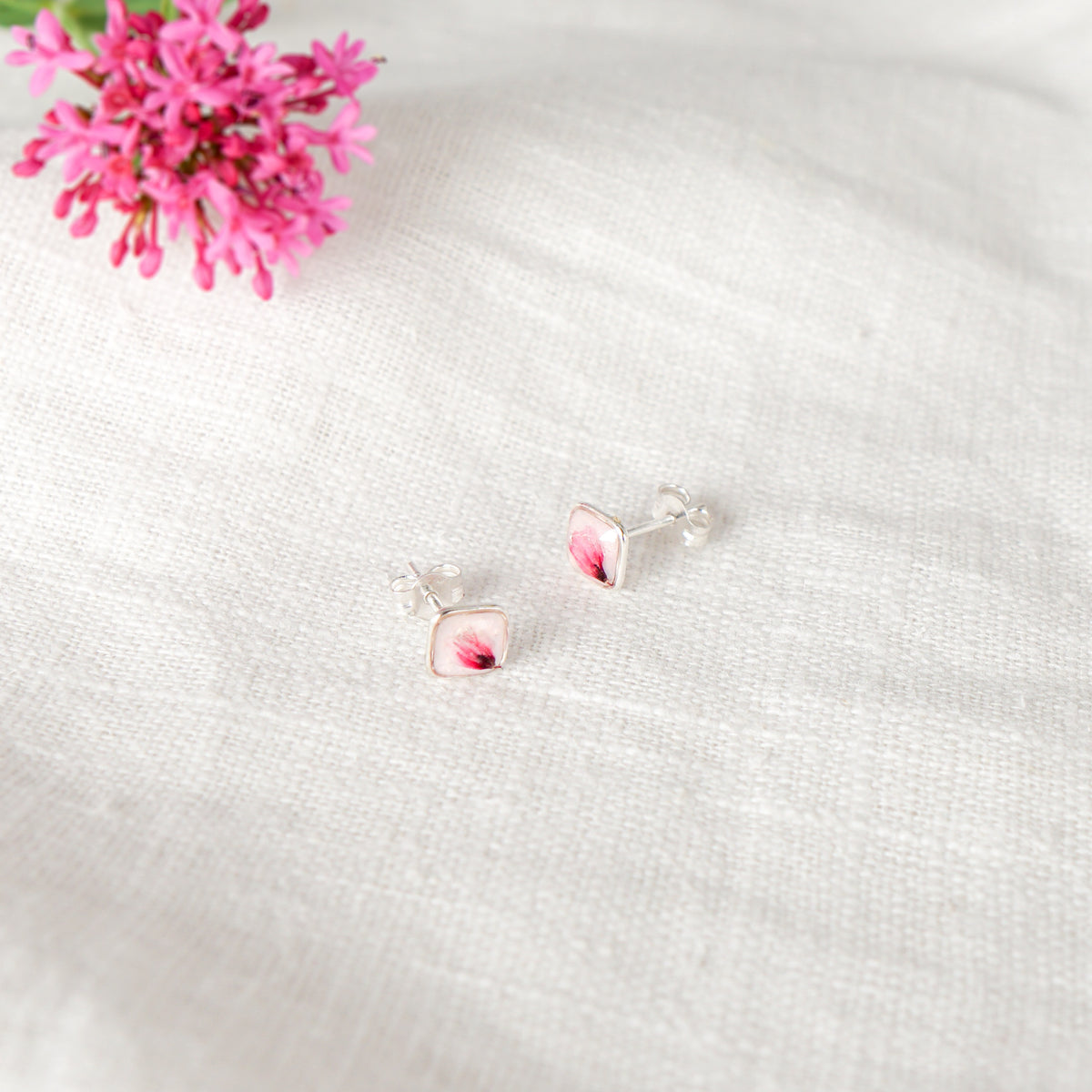Cherry Blossom Pearlescent Diamond Stud Earrings