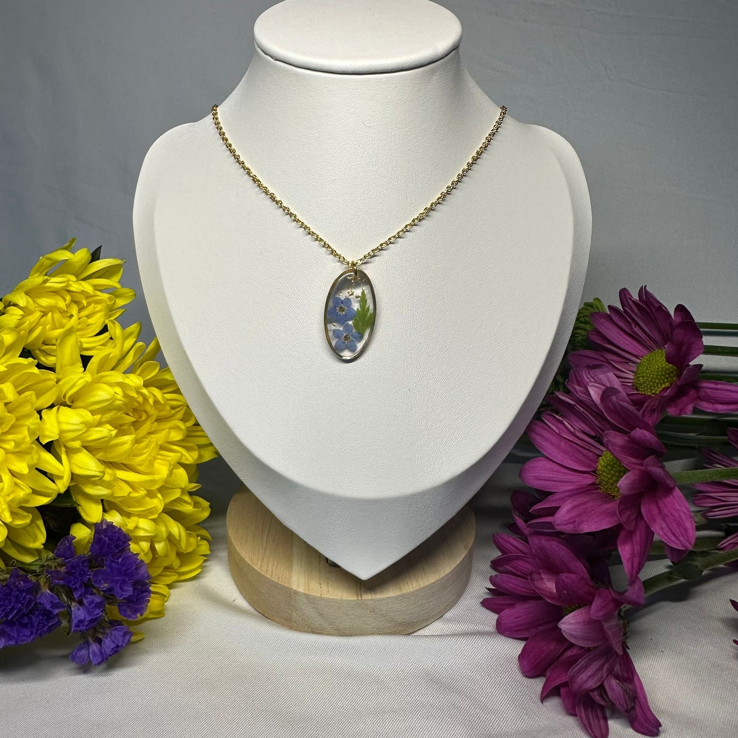 Forget Me Not Oval Necklace