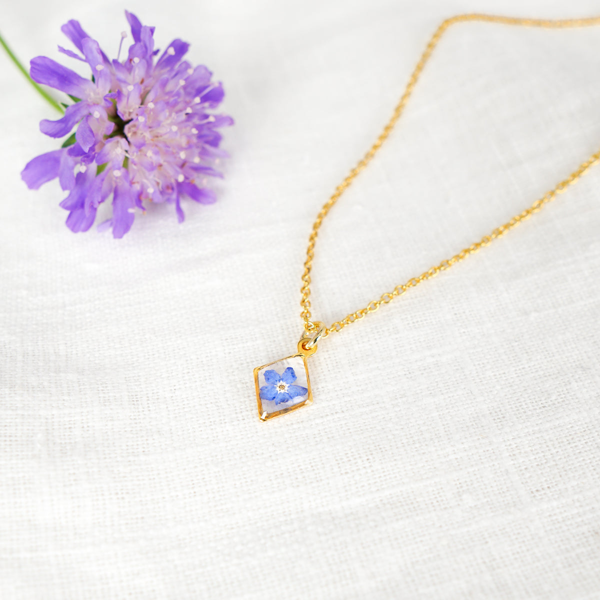 Forget Me Not Diamond Shaped Necklace Gold Plated