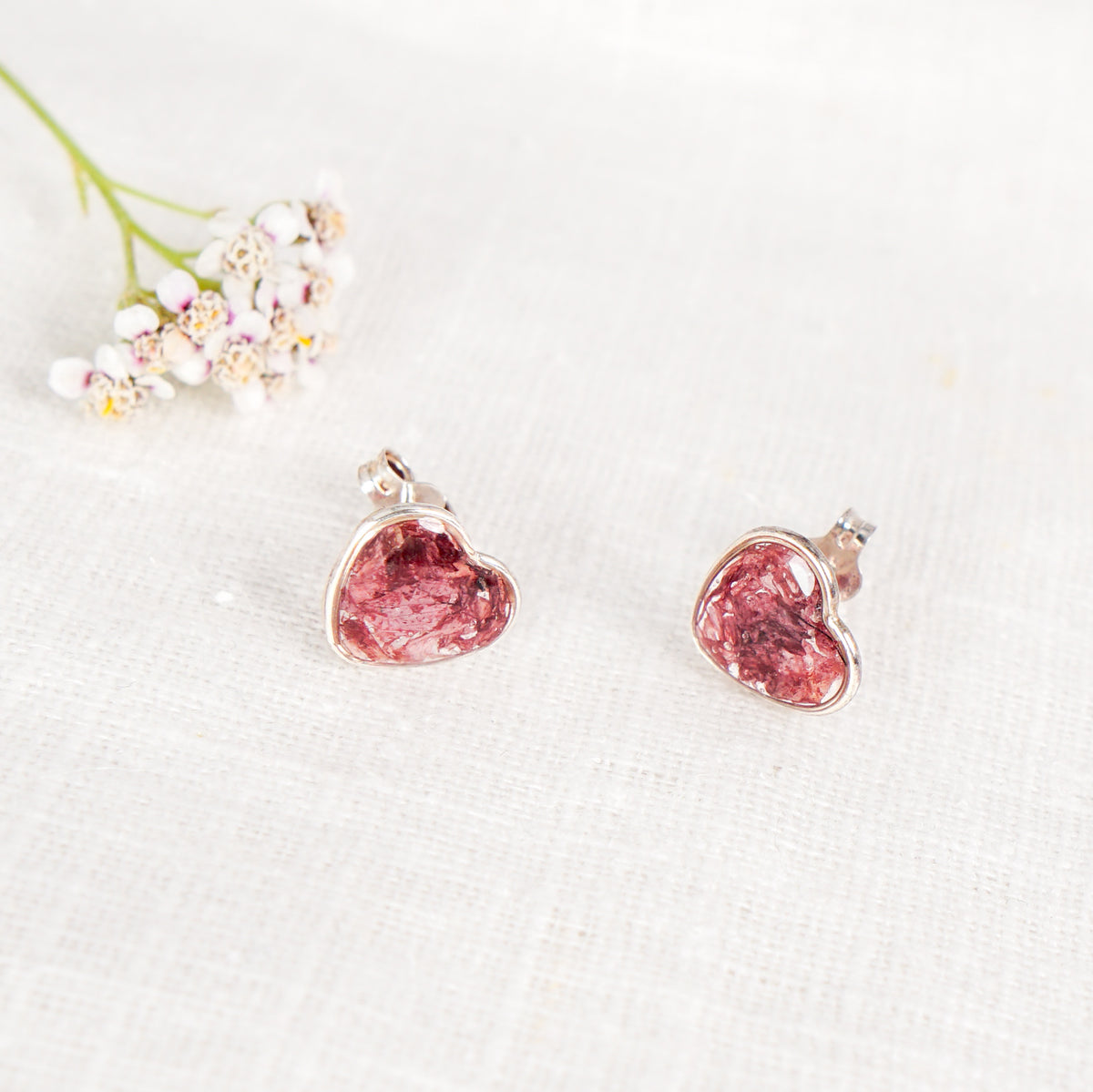 Crushed Poppy Heart Studs - August Birth Flower