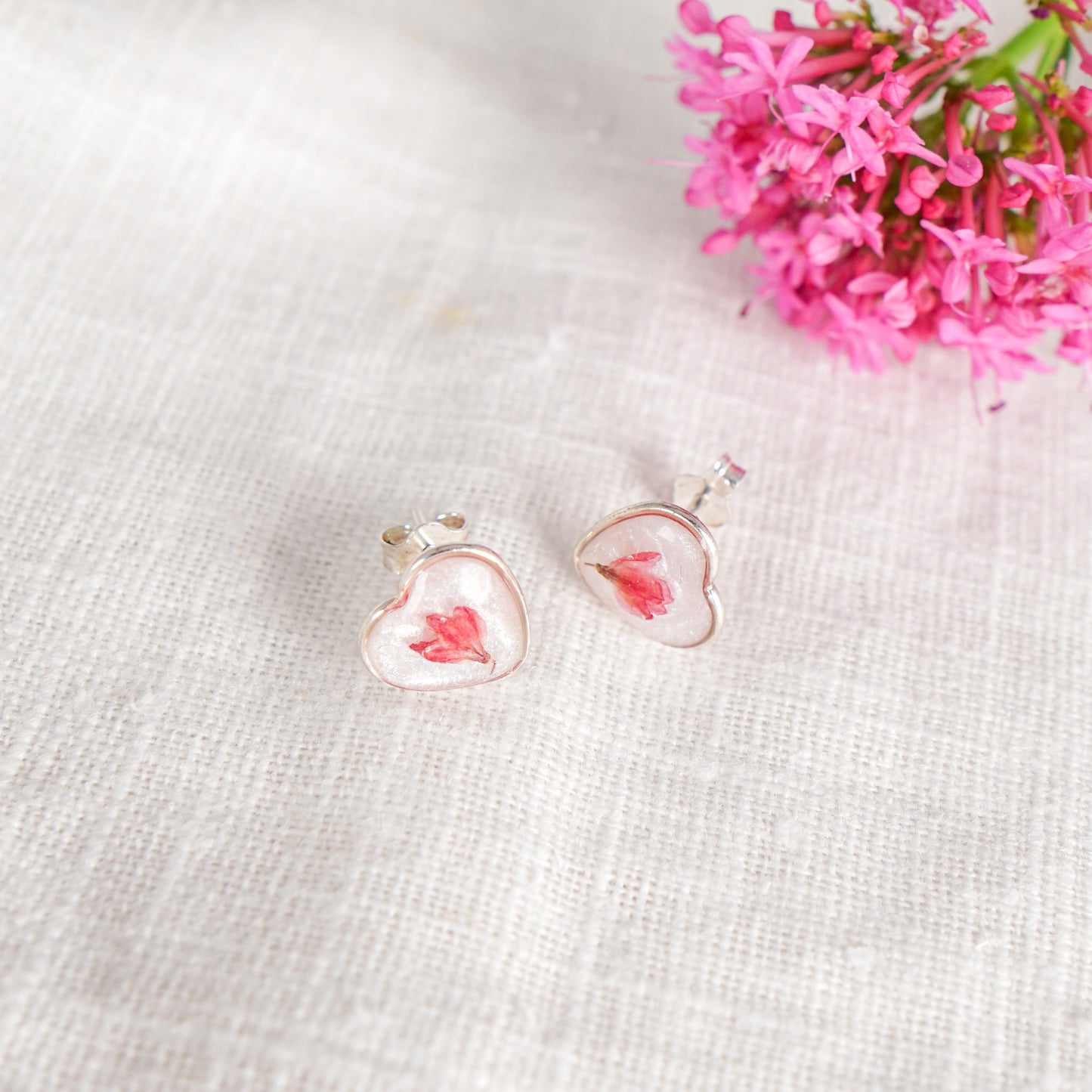 Cherry Blossom Heart Stud Earrings