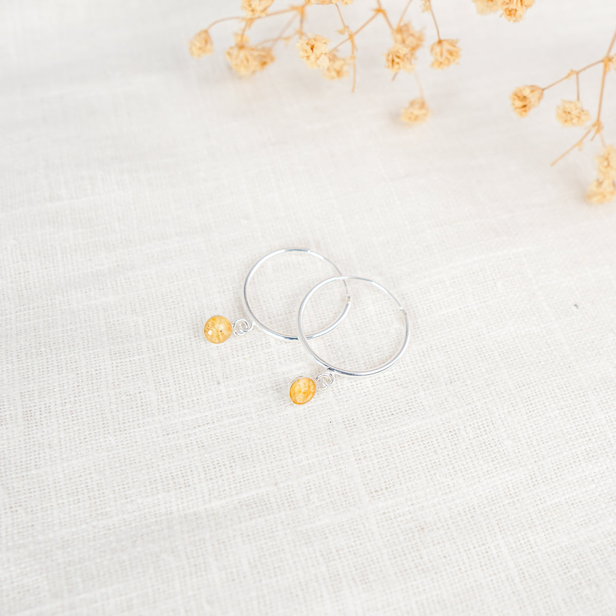 Crushed Narcissus Dainty Circle Hoop Earrings December Birth Flower
