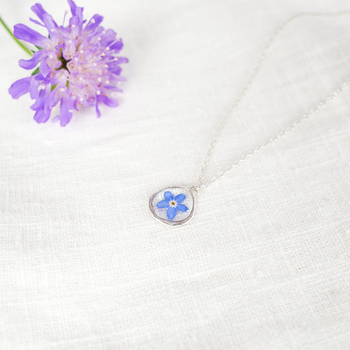 Forget me not organic circle necklace