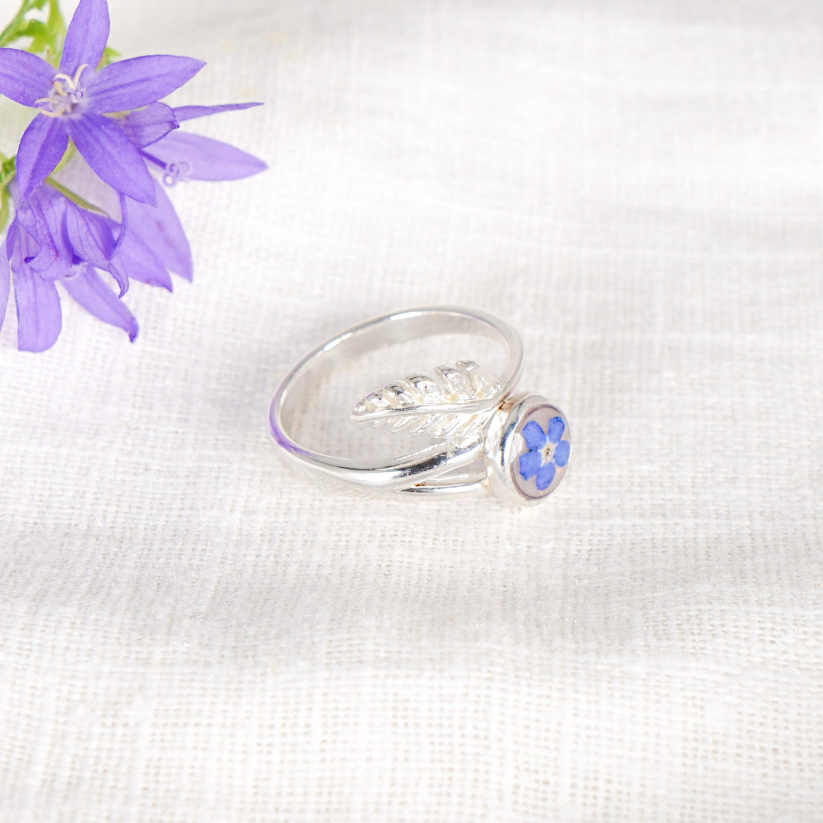 Forget Me Not Feather Ring Sterling Silver