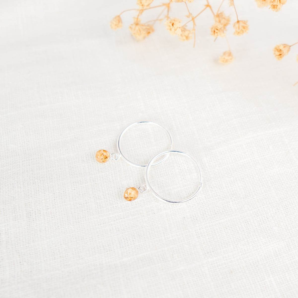 Crushed Lily of the Valley Dainty Circle Hoop Earrings May Birth Flower