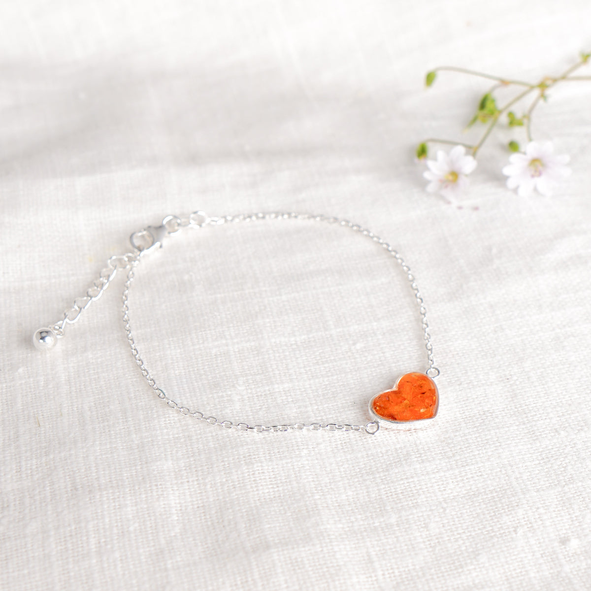Crushed Marigold Heart Bracelet - October Birth Flower