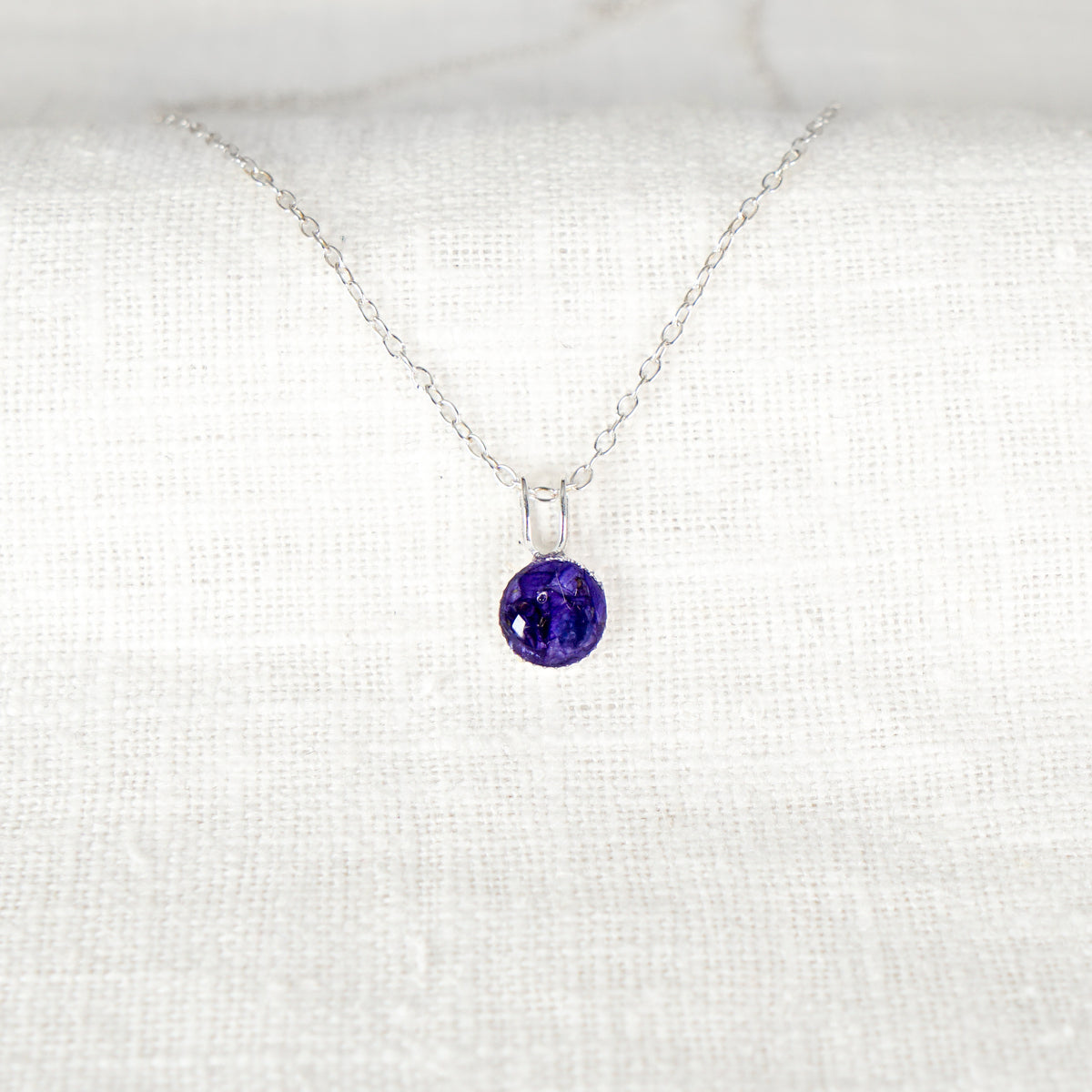 Crushed Aster Dainty Circle Necklace September Birth Flower