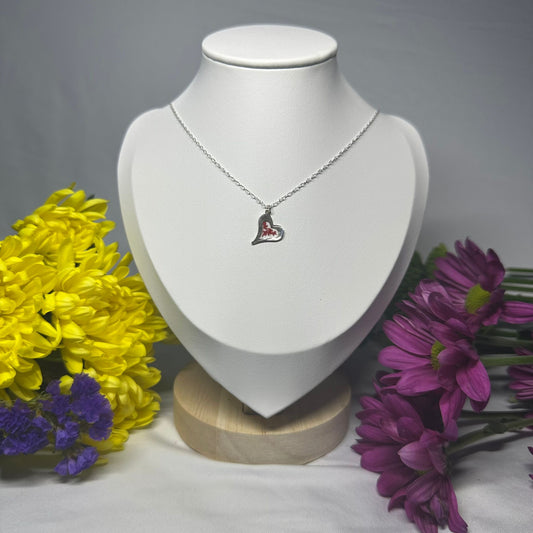 Red Cow Parsley Hammered Heart Necklace