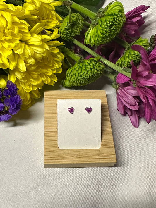Purple Queen Anne’s Lace Dainty Heart Studs