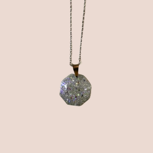 Silver Hexagon Gem Pendant Necklace