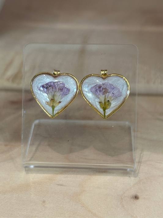 Purple Flower Heart Stud Earrings