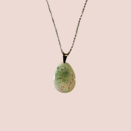 White & Green Teardrop Gem Pendant Necklace