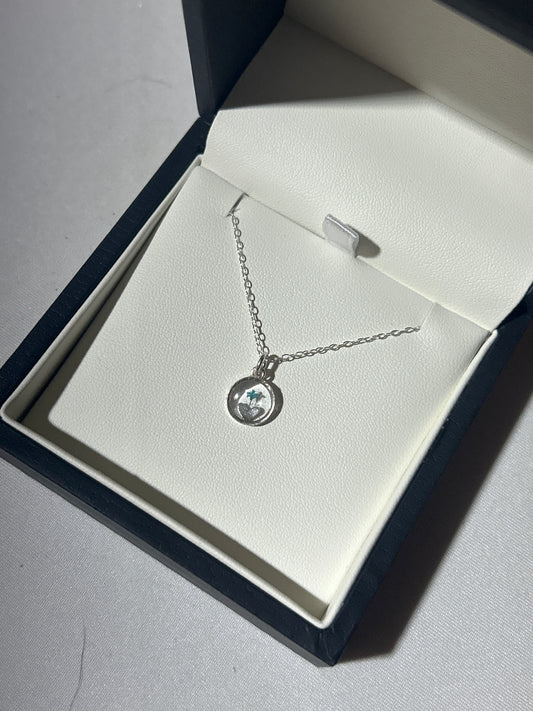 Blue Cow Parsley Heart in Circle Necklace