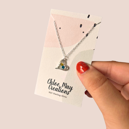 Blue & Yellow Gypsophila Hammered Heart Necklace