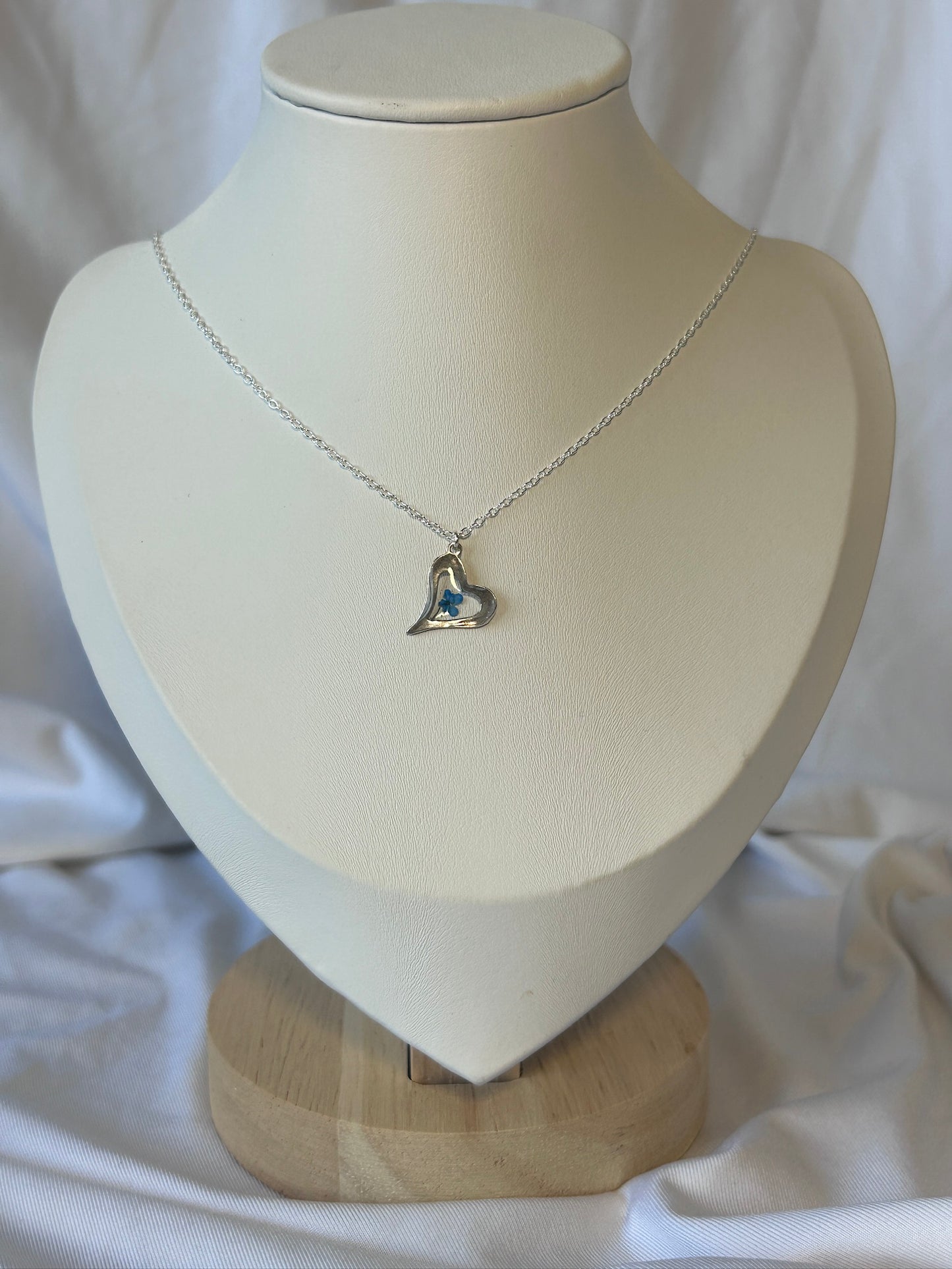 Blue Cow Parsley Hammered Heart Necklace